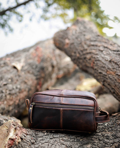 Brown Leather Wash Bags For Men